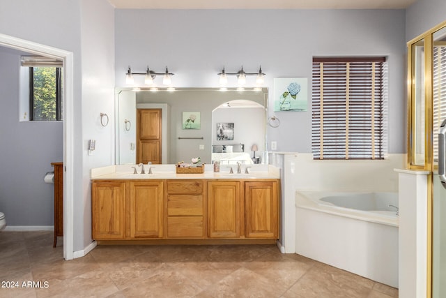 bathroom featuring a bathtub, vanity, and toilet