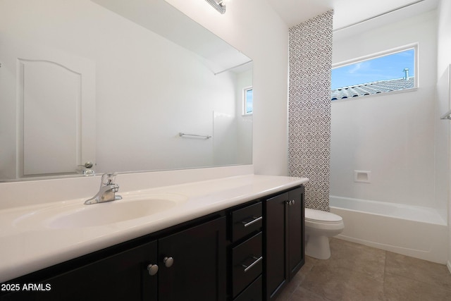 full bathroom with toilet, vanity, bathtub / shower combination, and plenty of natural light