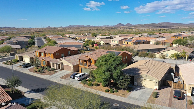 drone / aerial view featuring a mountain view