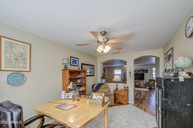 3790 W White Canyon Rd, San Tan Valley, AZ 85144 - office space featuring arched walkways, ceiling fan, and wood finished floors