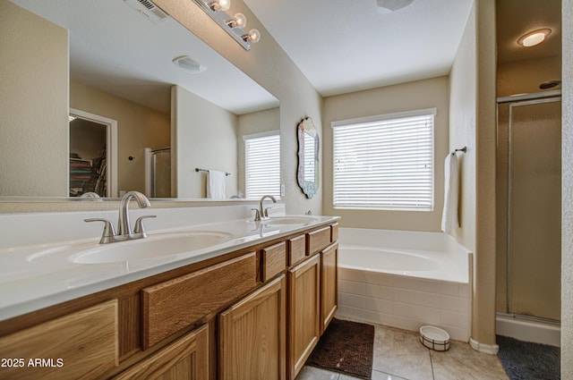 3790 W White Canyon Rd, San Tan Valley, AZ 85144 - full bathroom featuring a stall shower, double vanity, and a bath