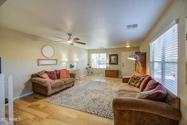 3790 W White Canyon Rd, San Tan Valley, AZ 85144 - living area featuring light wood finished floors, ceiling fan, and baseboards