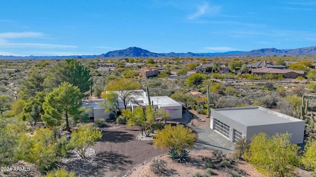 drone / aerial view featuring a mountain view