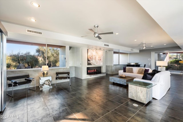 living room with ceiling fan