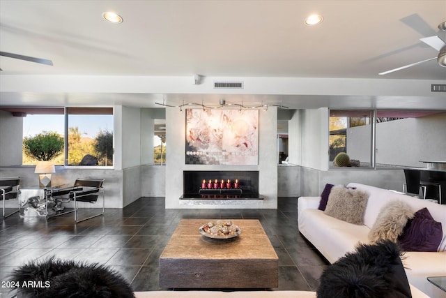 living room with ceiling fan