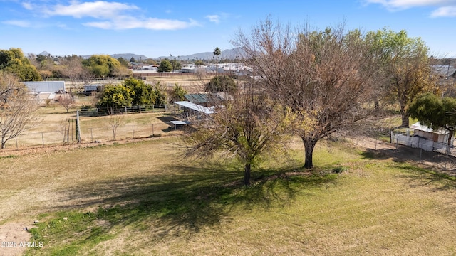 view of yard with a rural view and a mountain view