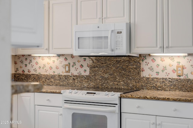 728 W Sandra Ter, Phoenix, AZ 85023 - kitchen featuring white appliances, white cabinets, and decorative backsplash