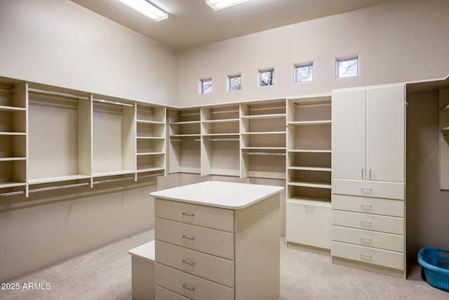 walk in closet with light colored carpet