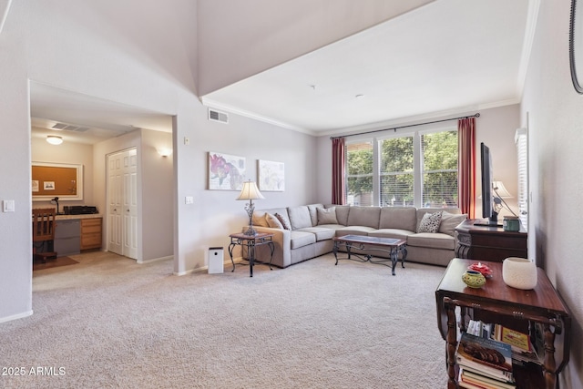 20100 N 78th Pl Unit 2193, Scottsdale, AZ 85255 - living area featuring light carpet, ornamental molding, and a desk