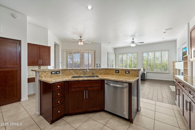 5005 E Baker Dr, Cave Creek, AZ 85331 - kitchen with light tile patterned floors, a sink, a ceiling fan, and dishwasher