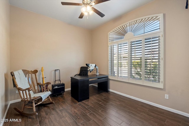 5005 E Baker Dr, Cave Creek, AZ 85331 - home office with baseboards, wood finished floors, and a ceiling fan