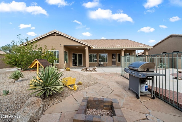 5005 E Baker Dr, Cave Creek, AZ 85331 - back of property with a tile roof, stucco siding, fence, and a patio