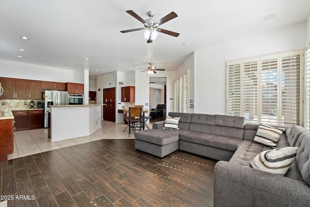 5005 E Baker Dr, Cave Creek, AZ 85331 - living area with wood finish floors, recessed lighting, and a ceiling fan