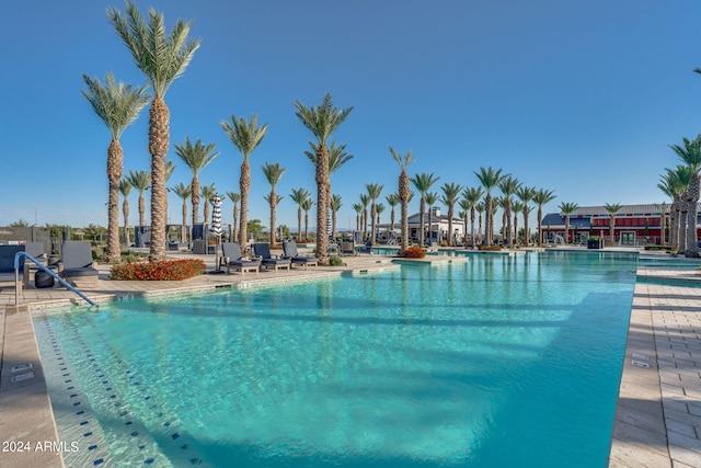 view of swimming pool with a patio