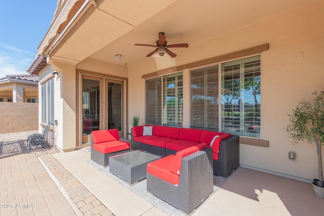 view of patio / terrace featuring outdoor lounge area and ceiling fan