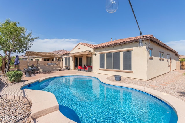 view of pool with a pergola and a patio