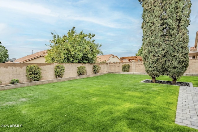 view of yard featuring a fenced backyard