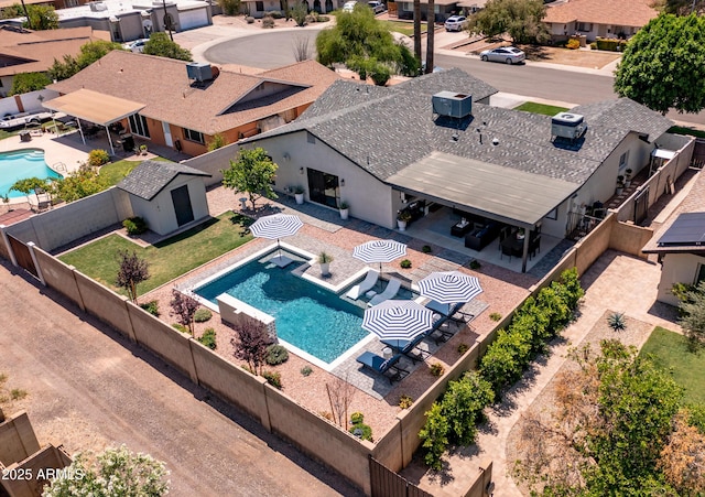 drone / aerial view with a residential view