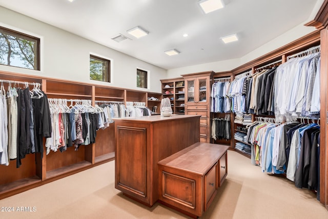 spacious closet featuring light colored carpet