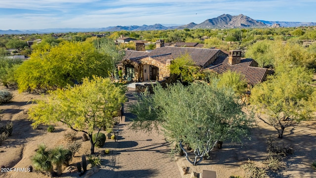 bird's eye view with a mountain view