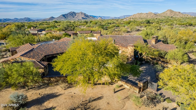 birds eye view of property featuring a mountain view