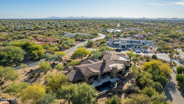 drone / aerial view featuring a mountain view