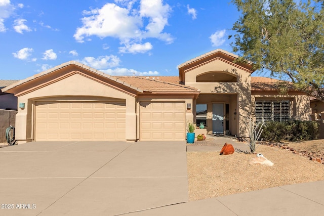14806 E Crested Crown, Fountain Hills, AZ 85268 - view of front of property with concrete driveway, a garage, stucco siding, and a tile roof