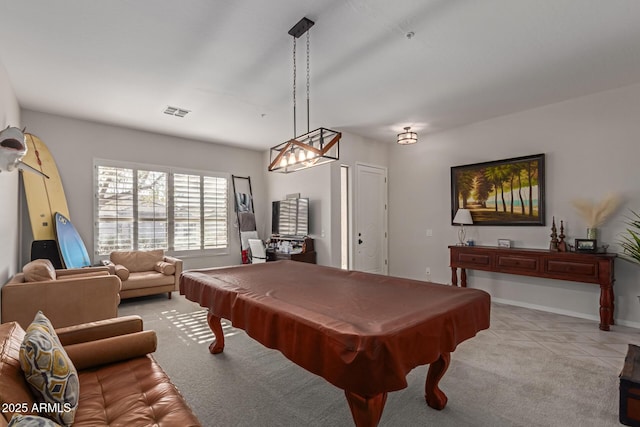 14806 E Crested Crown, Fountain Hills, AZ 85268 - game room with pool table, a chandelier, light carpet, and light tile patterned floors