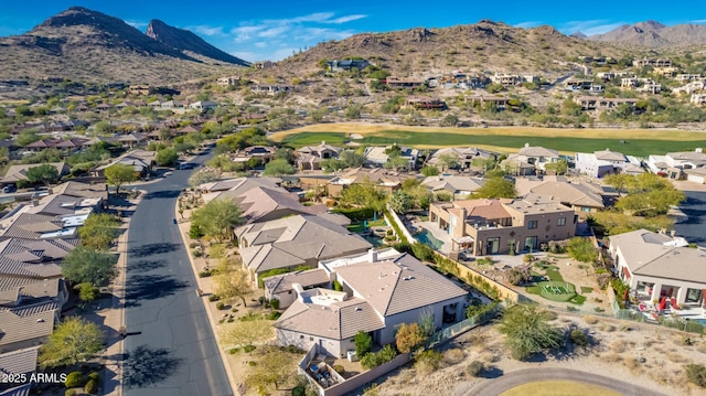 14806 E Crested Crown, Fountain Hills, AZ 85268 - aerial view of property's location with a mountain backdrop and nearby suburban area