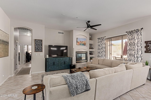 14806 E Crested Crown, Fountain Hills, AZ 85268 - living area with light tile patterned floors and ceiling fan