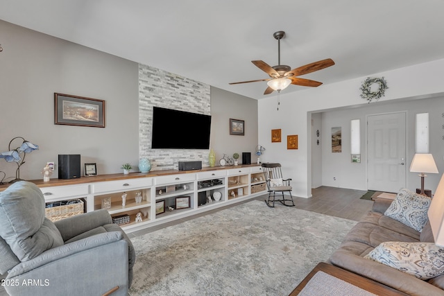 22927 E Via Del Oro, Queen Creek, AZ 85142 - living room with wood finished floors and ceiling fan
