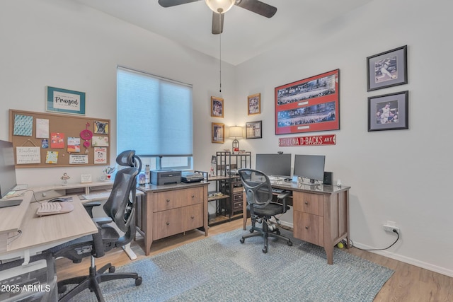 22927 E Via Del Oro, Queen Creek, AZ 85142 - office area with light wood-style flooring, a ceiling fan, and baseboards
