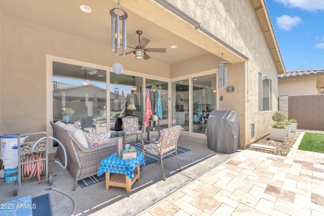 22927 E Via Del Oro, Queen Creek, AZ 85142 - view of patio / terrace with a ceiling fan and a grill