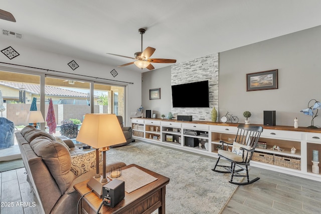 22927 E Via Del Oro, Queen Creek, AZ 85142 - living room featuring ceiling fan and wood finished floors