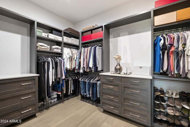 spacious closet with light hardwood / wood-style floors