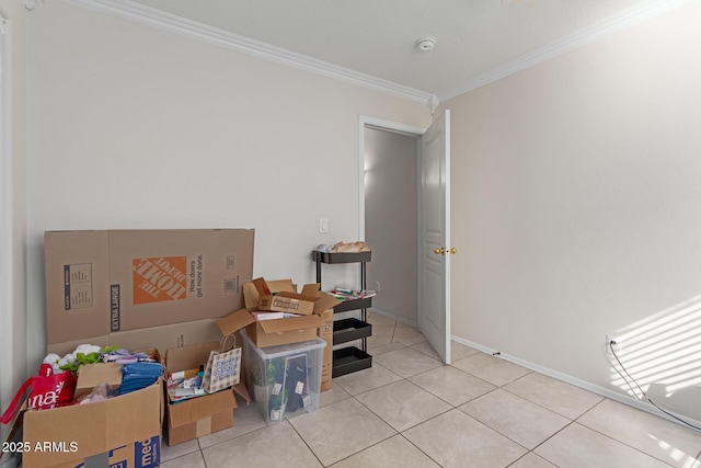 interior space featuring crown molding and light tile patterned floors