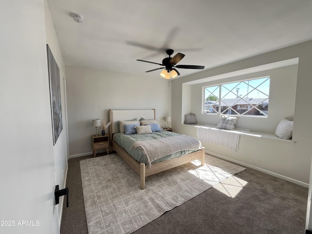 bedroom with carpet flooring and ceiling fan