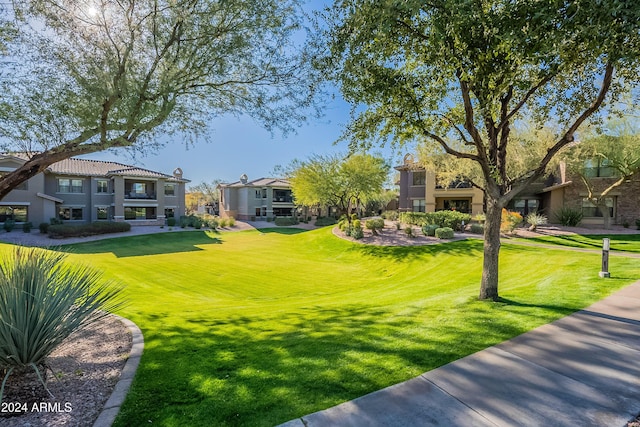 view of property's community featuring a yard