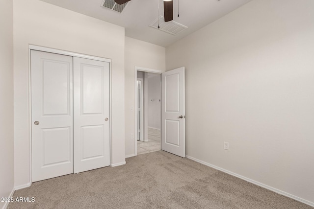 4713 W Nutmeg Ave, Coolidge, AZ 85128 - unfurnished bedroom with carpet floors, a closet, and a ceiling fan