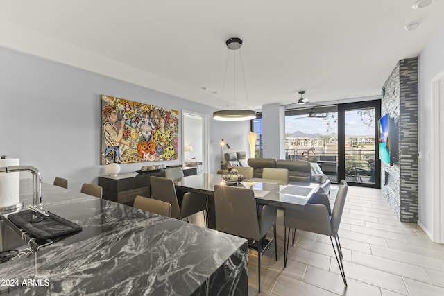 dining room with ceiling fan