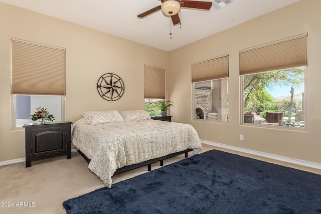 bedroom with carpet flooring and ceiling fan