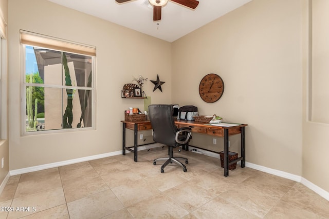 office featuring ceiling fan