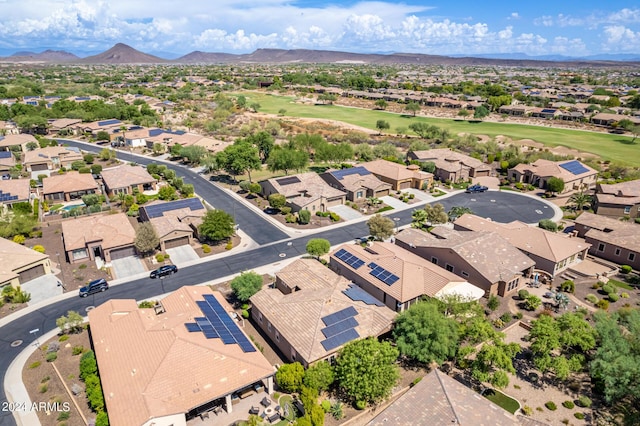 drone / aerial view featuring a mountain view