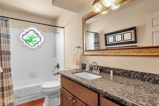 full bathroom featuring vanity, toilet, and shower / bath combo with shower curtain