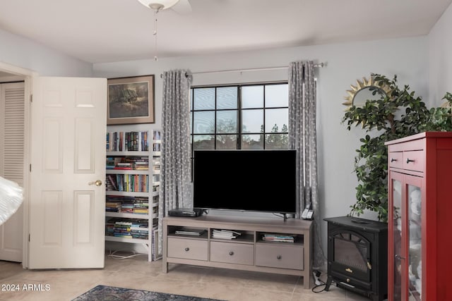 living room with light tile patterned floors