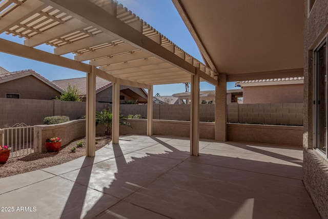 view of patio with a fenced backyard and a pergola