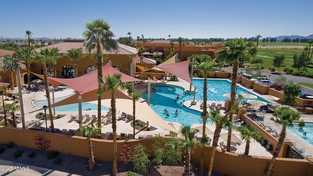 view of pool with a mountain view