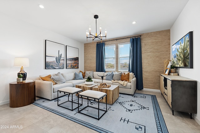 28242 N Nealite Dr, San Tan Valley, AZ 85143 - living area featuring a chandelier, baseboards, recessed lighting, and light tile patterned floors