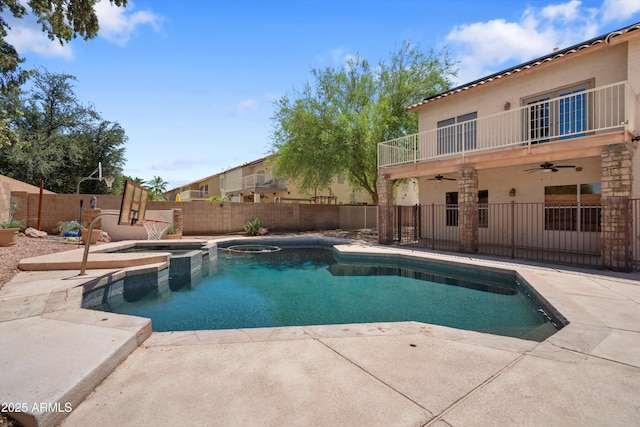 2024 N 125th Ave, Avondale, AZ 85392 - view of swimming pool with a ceiling fan, a fenced backyard, a patio area, and a pool with connected hot tub