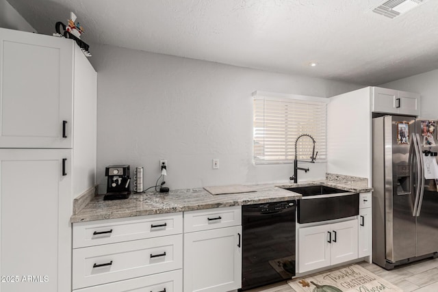 505 S S Rdg, Mesa, AZ 85204 - kitchen featuring stainless steel refrigerator with ice dispenser, dishwasher, white cabinets, light stone counters, and light wood-style flooring